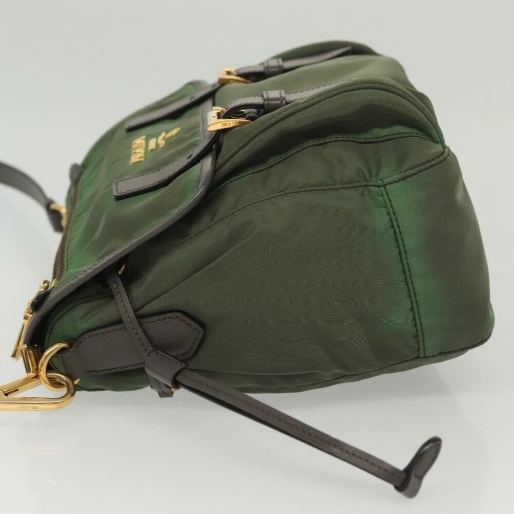 Authentic PRADA Shoulder Bag Nylon Khaki Gold - Picture 12 of 16